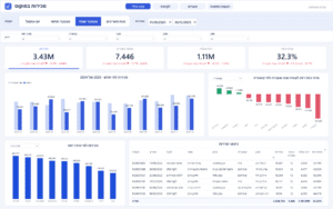 דשבורד Power BI מכירות בפוקוס: מבט כללי עם כרטיסי מדדים, מגמה חודשית וטבלת ביצועי מכירות